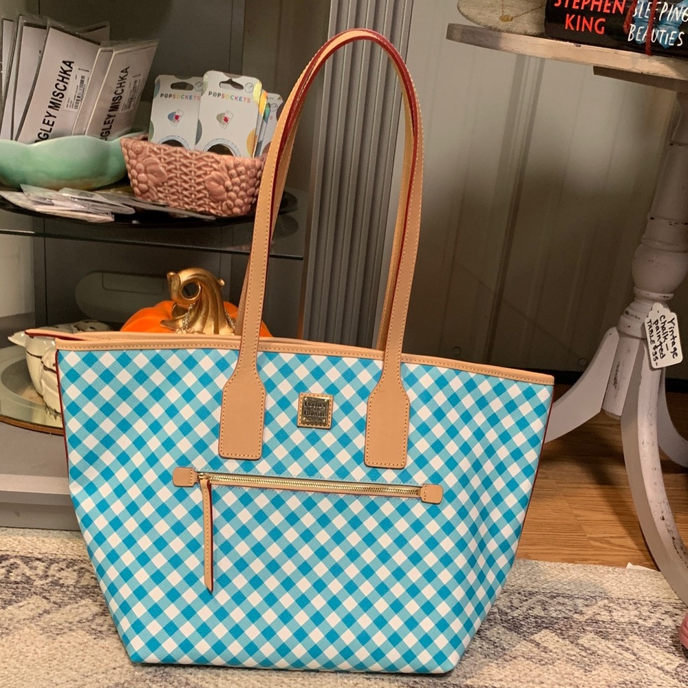 Dooney & Bourke Aqua Checkered Tote NWOT NEW QVC